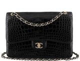 Black Crocodile Jumbo Flap Bag
