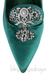 Emerald Green Crystal Satin Heels