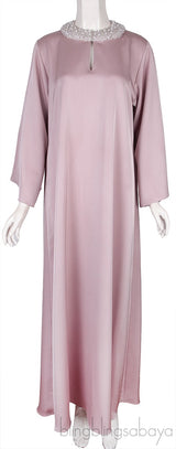 Old Rose Bead Embellished Long Sleeve Dress