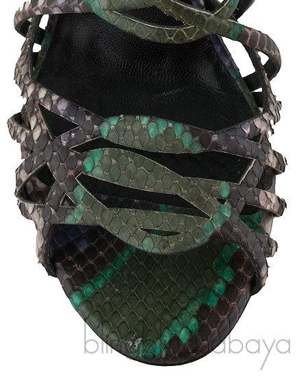 Hermes Green & Natural Snakeskin Sandals