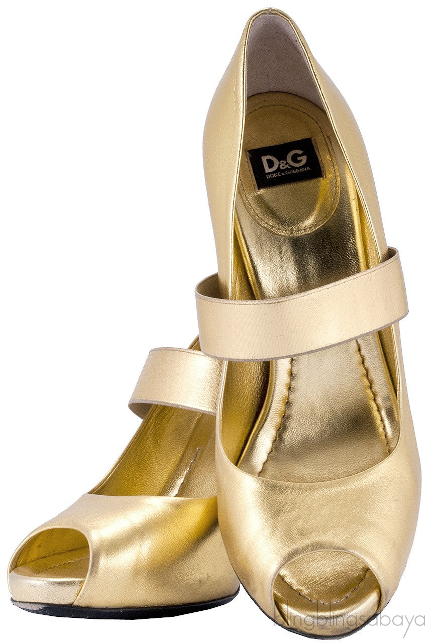 Gold Peep Toe Pump