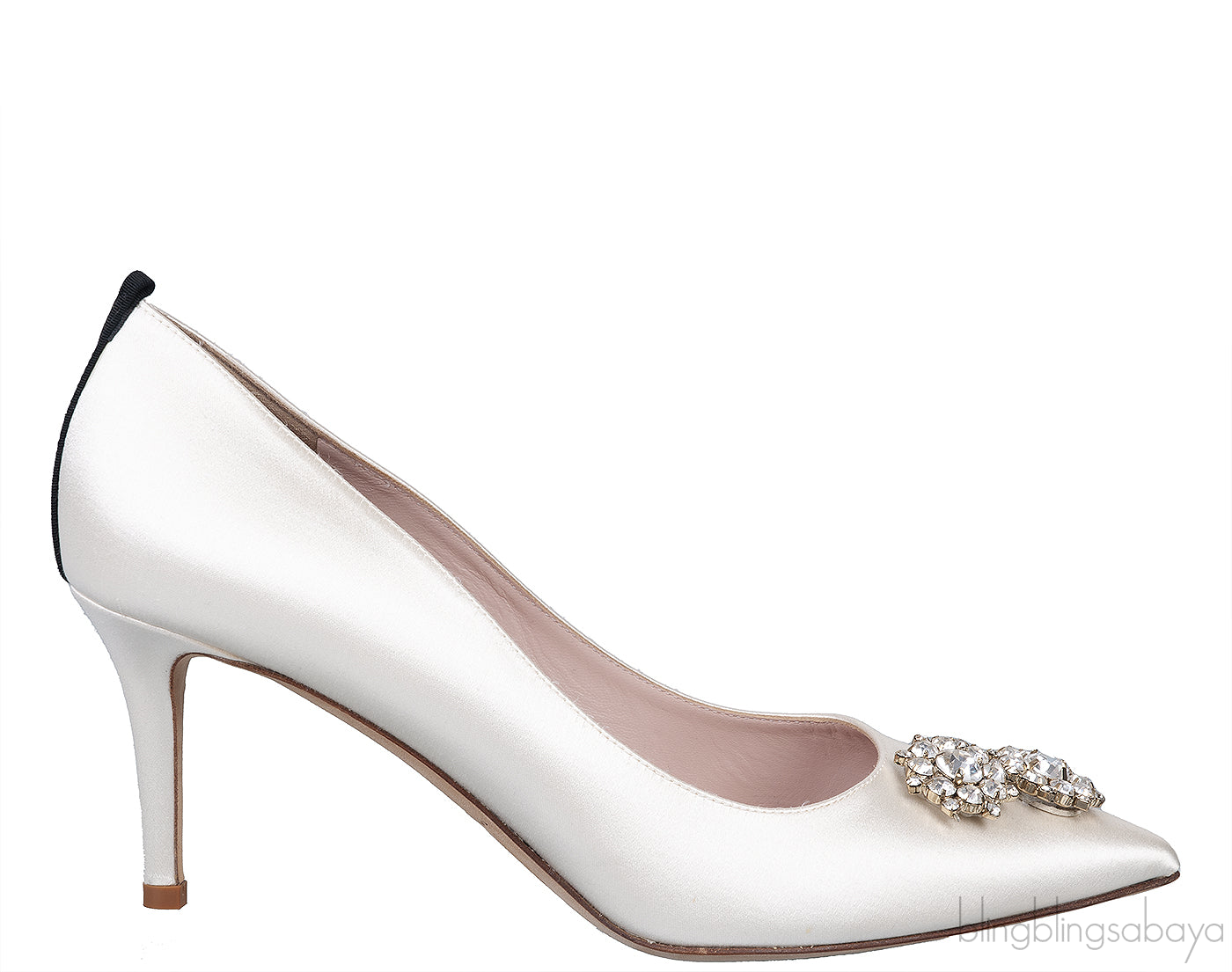 Off-white Satin Crystal Emb. heels