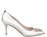 Off-white Satin Crystal Emb. heels