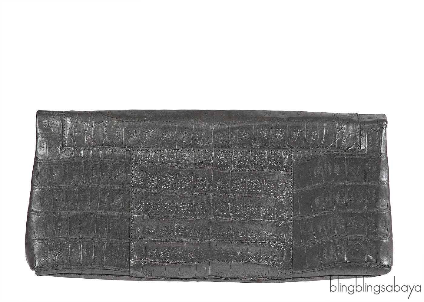 Nancy Gonzalez Grey Fold-Over Crocodile Clutch