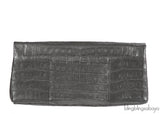 Nancy Gonzalez Grey Fold-Over Crocodile Clutch
