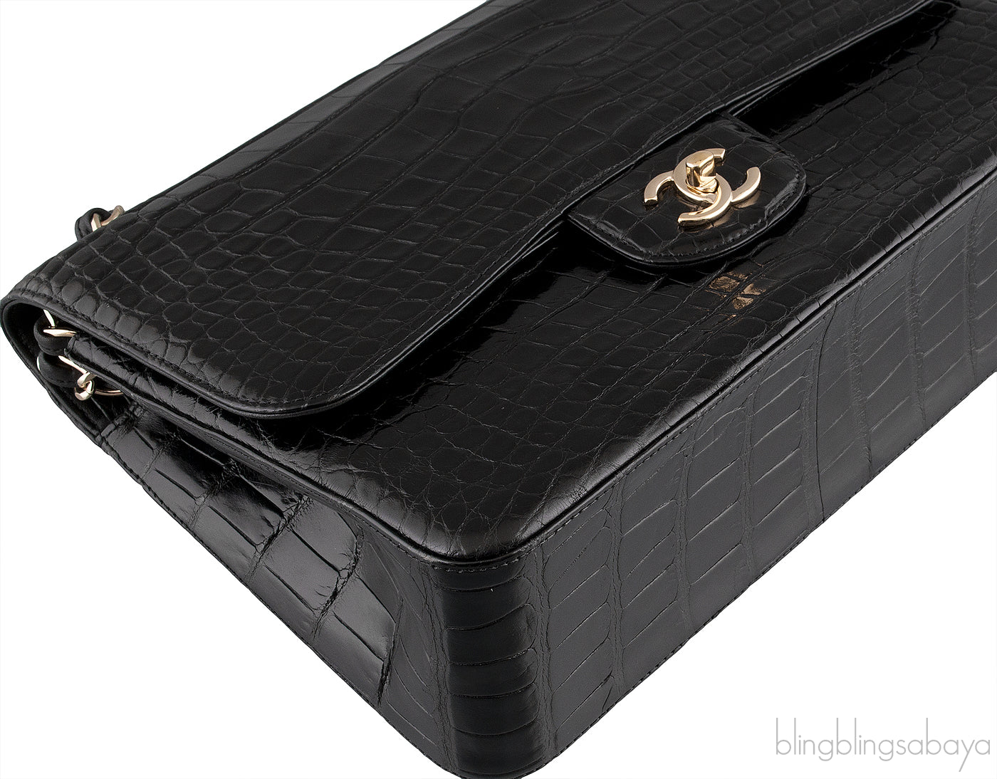 Black Crocodile Jumbo Flap Bag