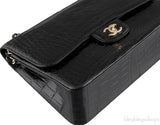Black Crocodile Jumbo Flap Bag