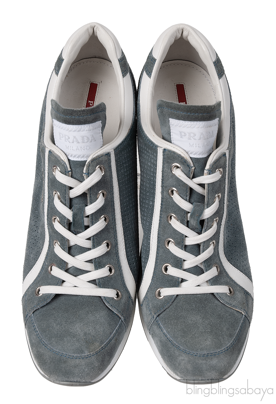 Prada Greenish Grey Sport Suede Wedge Sneakers
