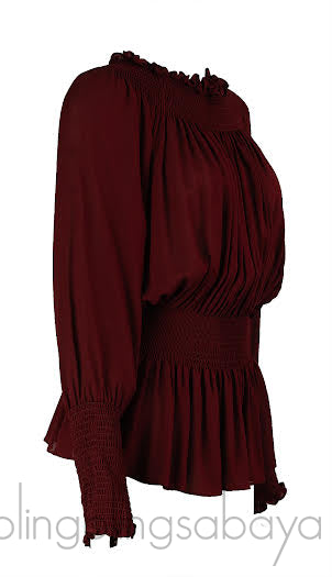 Elie Saab Maroon Smocked Georgette Blouse