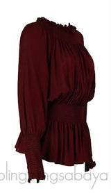 Elie Saab Maroon Smocked Georgette Blouse