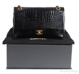 Vintage Black Patent Crocodile Medium Double Flap Bag GHW