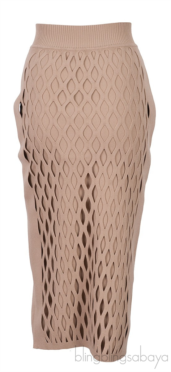 Light Brown Cut Out Knit Skirt