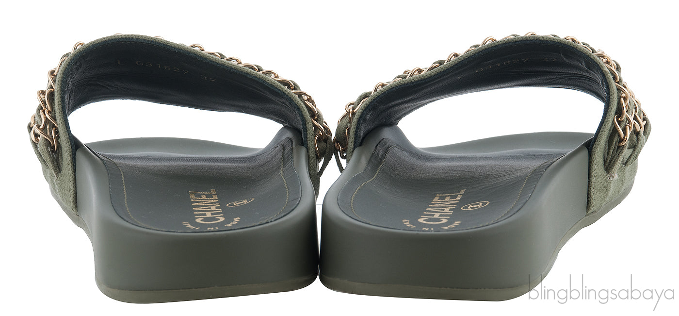 Olive Green Chain Slip-on Sandals