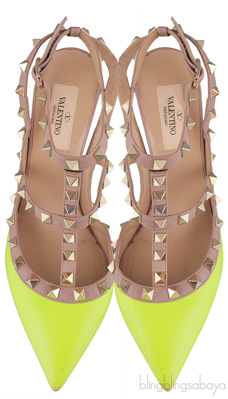 Neon Green Rockstud Leather Pump
