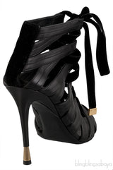 Black Strappy Peep Toe Sandals