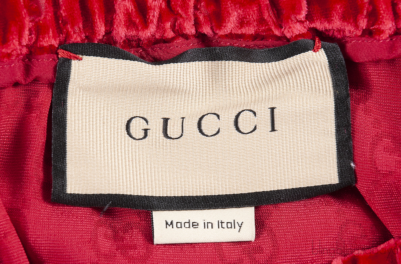 Gucci Red GG Devore Velvet Shirt & Wide Leg Trouser