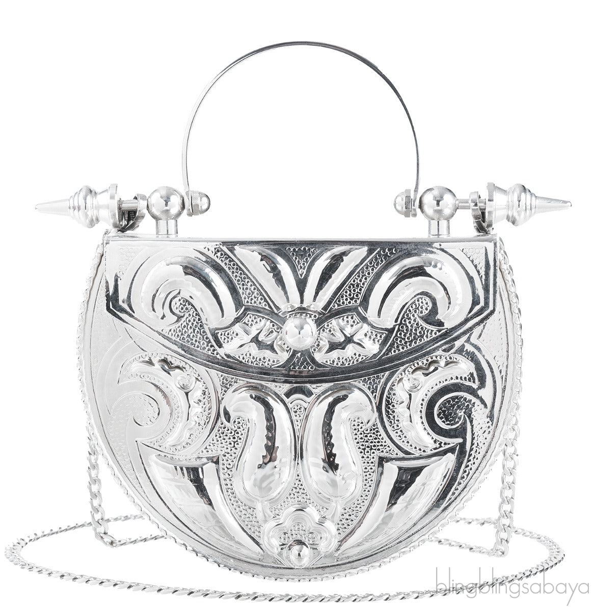 Silver Palmette Oval Minaudiere Clutch