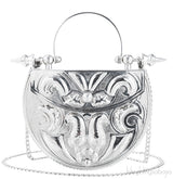 Silver Palmette Oval Minaudiere Clutch