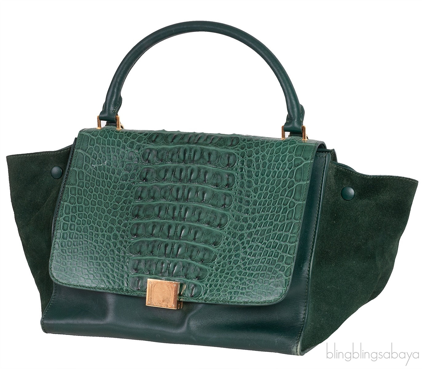 Trapeze Emerald Green Croc Embossed Shoulder Bag