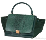 Trapeze Emerald Green Croc Embossed Shoulder Bag