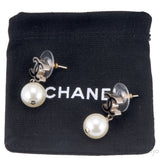 Black CC Pearl Drop Earrings