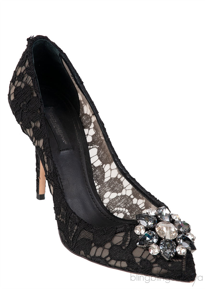 Belucci Taormina Black Lace Embellished Pumps