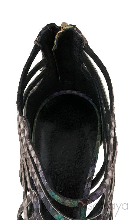 Hermes Green & Natural Snakeskin Sandals