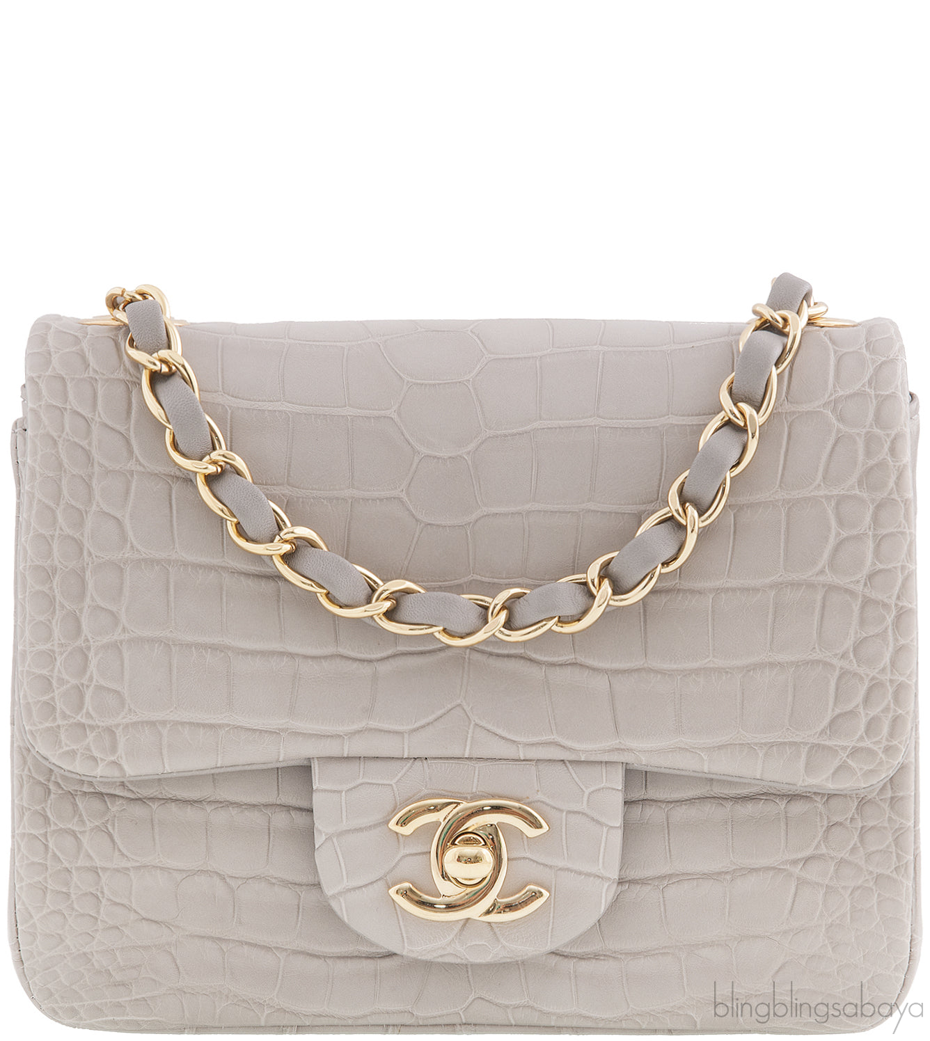 Grey Pearl Crocodile Mini Flap Bag