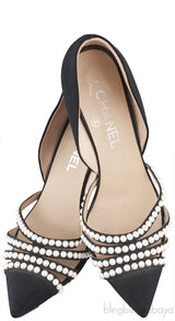 Black D\'Orsay Pearl Pointed Heels