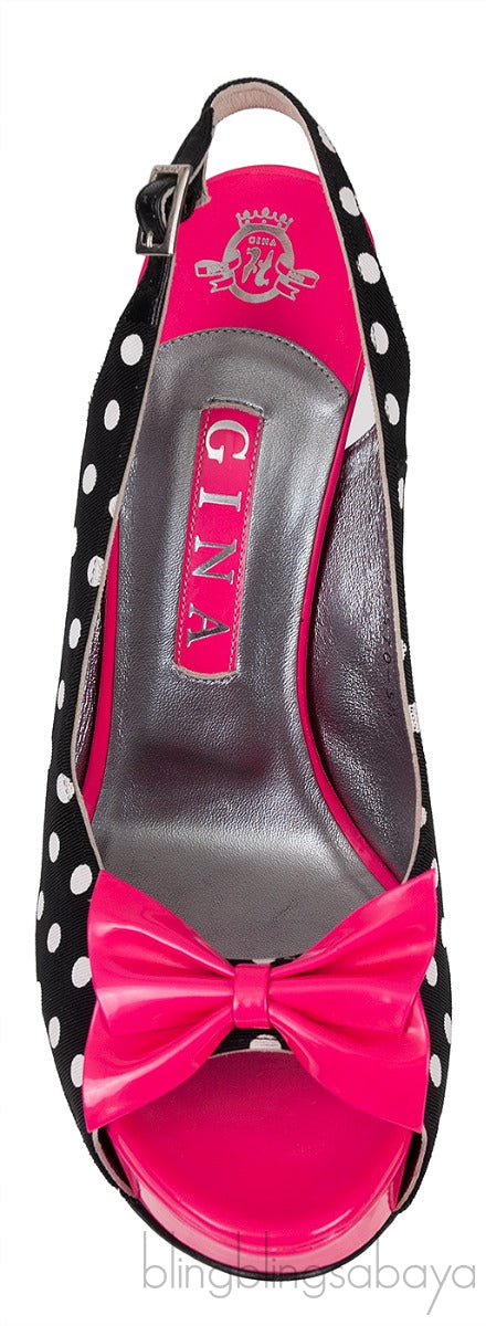 Pink Bow Black Polka-dot Platform Slingback Shoes
