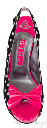 Pink Bow Black Polka-dot Platform Slingback Shoes