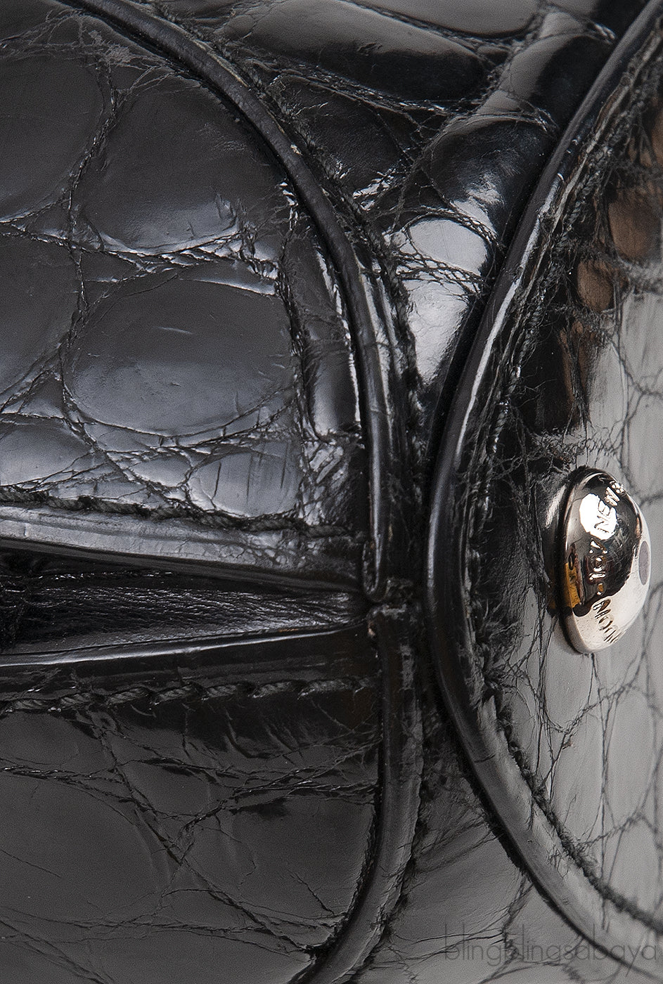 Black Crocodile Top Handle Bag