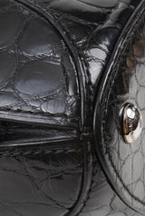 Black Crocodile Top Handle Bag