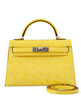 Kelly 20 Mini II Sellier Jaune Citron Ostrich PHW