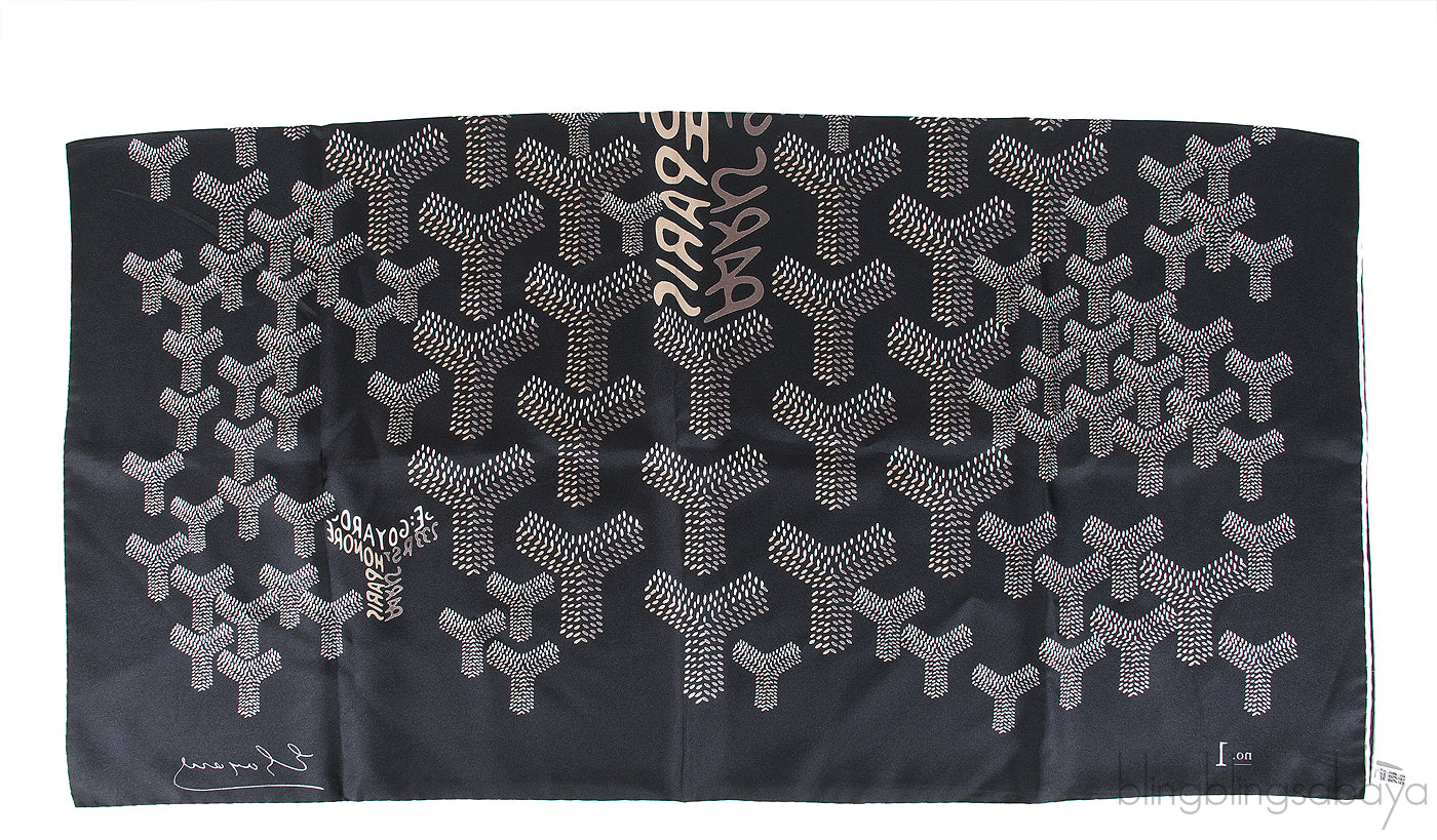 Silk Goyardine Black Scarf
