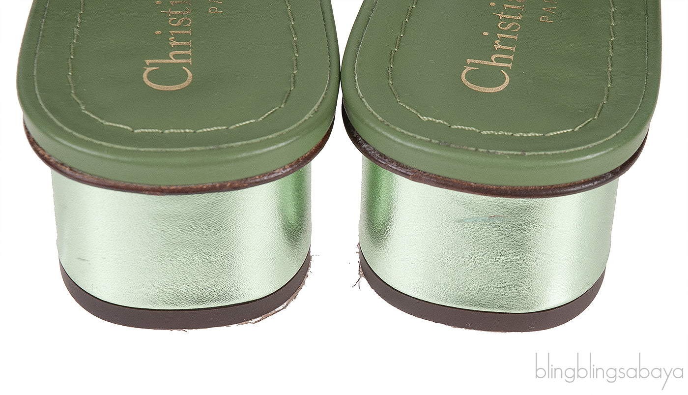 Dior OR Montaigne Metallic Green Heels Slide