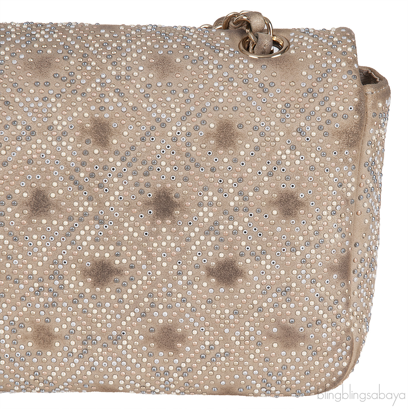 Crystal Bead Jewel Gold Medium Flap Bag