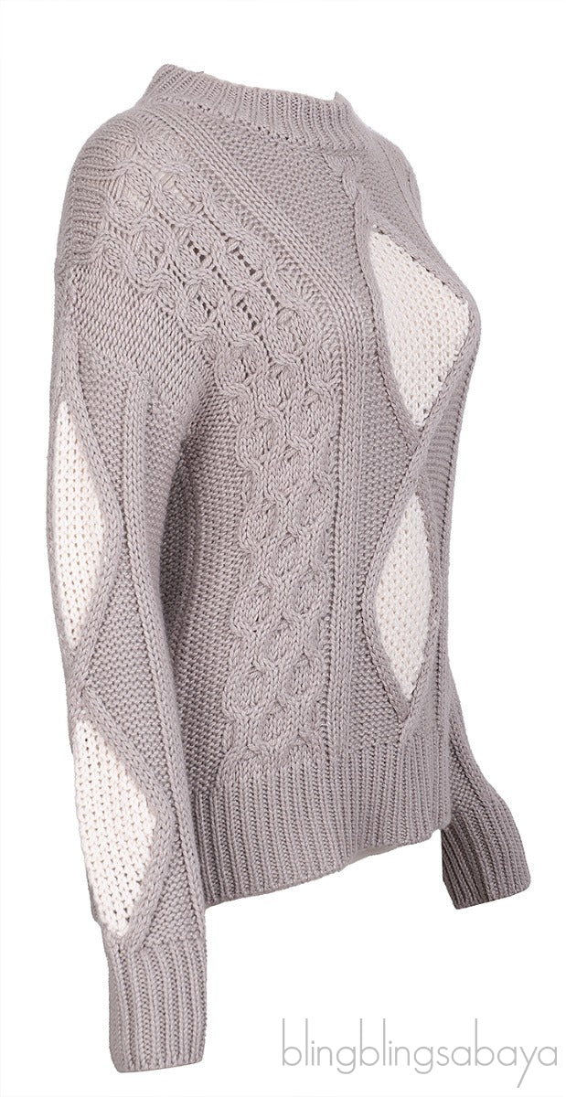 Grey & White Cable Knit Sweatshirt