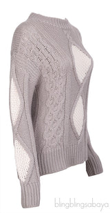 Grey & White Cable Knit Sweatshirt