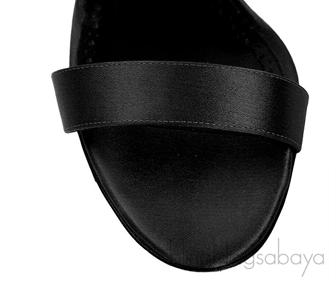Black Satin Fibiona Slide Sandals