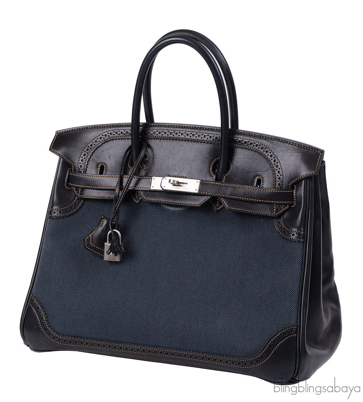Hermès Birkin 35 Ghillies Noir Veau Evercolor Denim Fonce