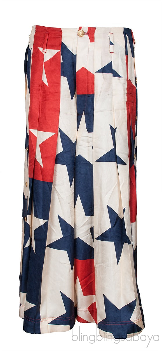 Star Pattern Silk Pleated Pants
