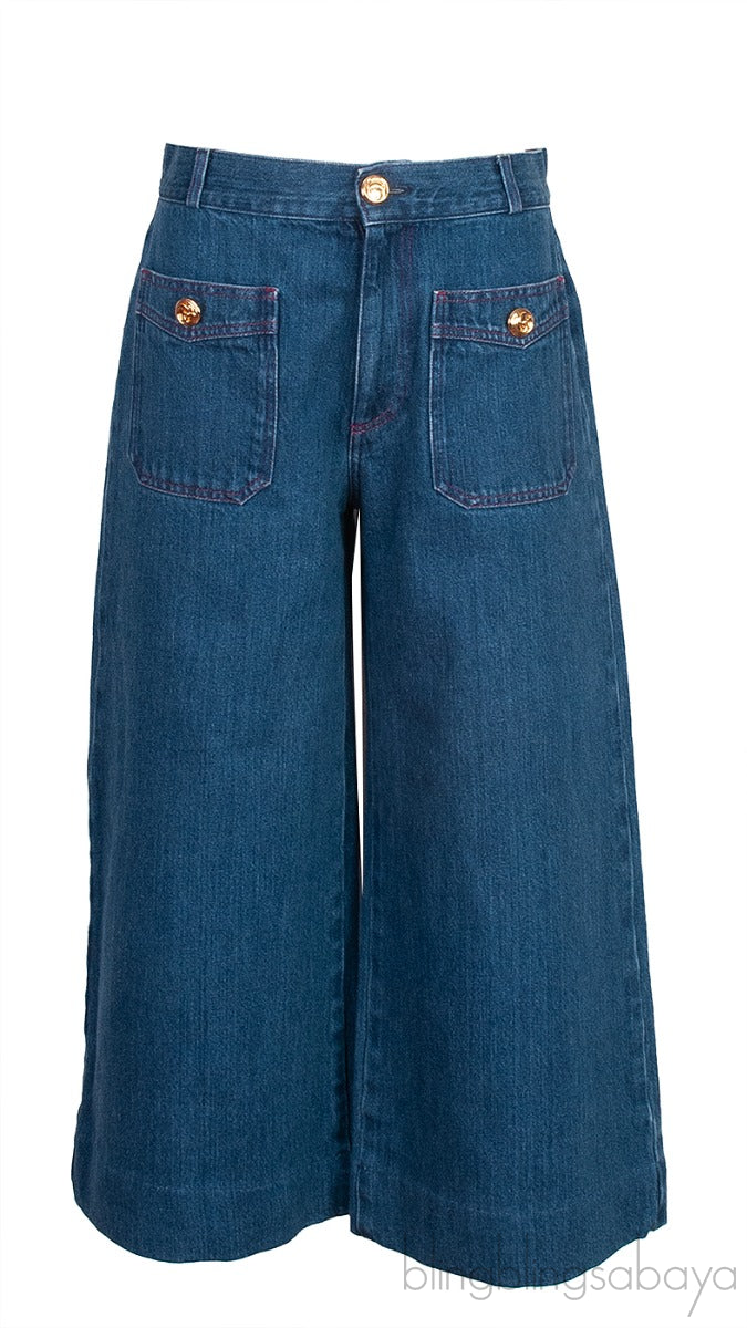 Blue Denim Wide Leg Trouser