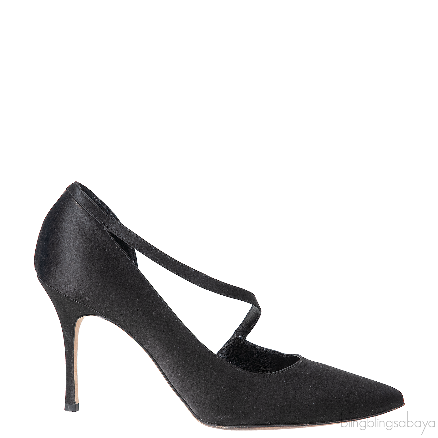 Black Satin Pointed Toe Heels