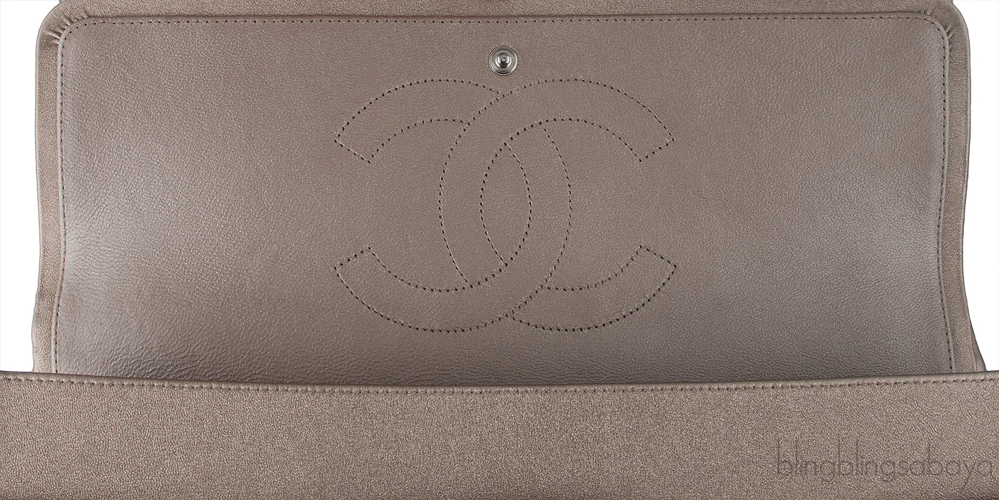 Metallic Silvery Gold Quilted Maxi Flap Bag