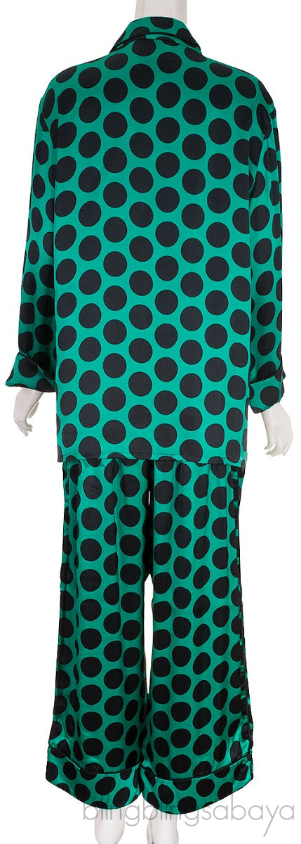 Green Polka-dot Satin Shirt & Pants