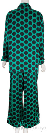 Green Polka-dot Satin Shirt & Pants