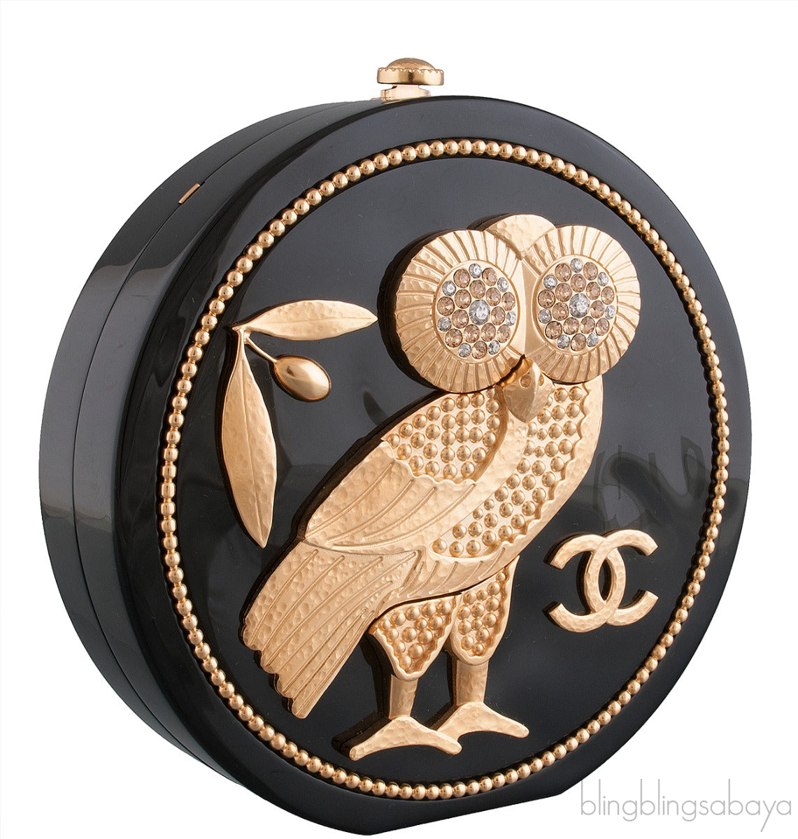 Black Owl Minaudiere Clutch Bag