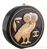 Black Owl Minaudiere Clutch Bag
