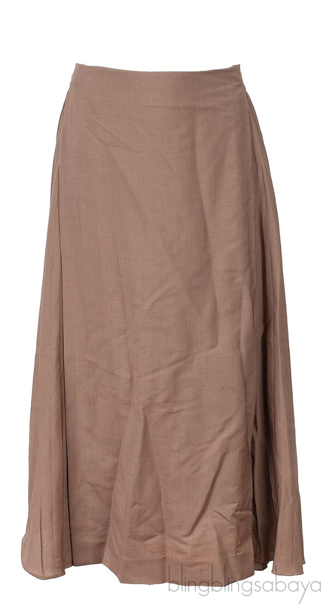 Brown Side Pleats Midi Skirt